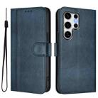 For Samsung Galaxy S25 Ultra 5G Line Splicing Buckle Retro Leather Phone Case(Dark Blue) - 2