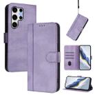 For Samsung Galaxy S25 Ultra 5G Line Splicing Buckle Retro Leather Phone Case(Purple) - 1