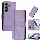 For Samsung Galaxy S25 / S24 5G Line Splicing Buckle Retro Leather Phone Case(Purple) - 1