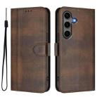 For Samsung Galaxy S25 / S24 5G Line Splicing Buckle Retro Leather Phone Case(Brown) - 2