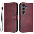 For Samsung Galaxy S25+ / S24+ 5G Line Splicing Buckle Retro Leather Phone Case(Wine Red) - 2