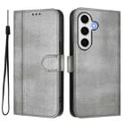 For Samsung Galaxy S24 FE 5G Line Splicing Buckle Retro Leather Phone Case(Grey) - 2