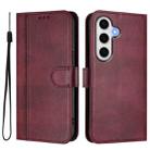 For Samsung Galaxy S24 FE 5G Line Splicing Buckle Retro Leather Phone Case(Wine Red) - 2