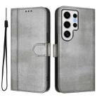 For Samsung Galaxy S24 Ultra 5G Line Splicing Buckle Retro Leather Phone Case(Grey) - 2