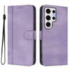 For Samsung Galaxy S24 Ultra 5G Line Splicing Buckle Retro Leather Phone Case(Purple) - 2