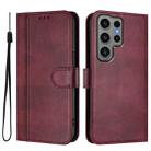 For Samsung Galaxy S23 Ultra 5G Line Splicing Buckle Retro Leather Phone Case(Wine Red) - 2