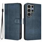 For Samsung Galaxy S23 Ultra 5G Line Splicing Buckle Retro Leather Phone Case(Dark Blue) - 2