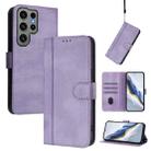 For Samsung Galaxy S23 Ultra 5G Line Splicing Buckle Retro Leather Phone Case(Purple) - 1