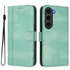 For Samsung Galaxy S23 5G Line Splicing Buckle Retro Leather Phone Case(Mint Green) - 2