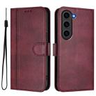For Samsung Galaxy S23 5G Line Splicing Buckle Retro Leather Phone Case(Wine Red) - 2