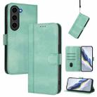 For Samsung Galaxy S23+ 5G Line Splicing Buckle Retro Leather Phone Case(Mint Green) - 1