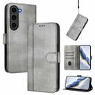 For Samsung Galaxy S23+ 5G Line Splicing Buckle Retro Leather Phone Case(Grey) - 1