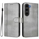 For Samsung Galaxy S23+ 5G Line Splicing Buckle Retro Leather Phone Case(Grey) - 2