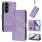 For Samsung Galaxy S23+ 5G Line Splicing Buckle Retro Leather Phone Case(Purple) - 1