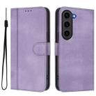 For Samsung Galaxy S23+ 5G Line Splicing Buckle Retro Leather Phone Case(Purple) - 2