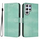 For Samsung Galaxy S22 Ultra 5G Line Splicing Buckle Retro Leather Phone Case(Mint Green) - 2