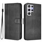 For Samsung Galaxy S22 Ultra 5G Line Splicing Buckle Retro Leather Phone Case(Black) - 2