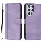 For Samsung Galaxy S22 Ultra 5G Line Splicing Buckle Retro Leather Phone Case(Purple) - 2