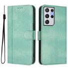 For Samsung Galaxy S21 Ultra 5G Line Splicing Buckle Retro Leather Phone Case(Mint Green) - 2