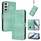 For Samsung Galaxy S21 5G Line Splicing Buckle Retro Leather Phone Case(Mint Green) - 1