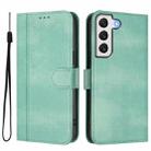 For Samsung Galaxy S21 5G Line Splicing Buckle Retro Leather Phone Case(Mint Green) - 2