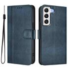 For Samsung Galaxy S21 5G Line Splicing Buckle Retro Leather Phone Case(Dark Blue) - 2