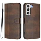 For Samsung Galaxy S21 5G Line Splicing Buckle Retro Leather Phone Case(Brown) - 2