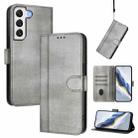 For Samsung Galaxy S22+ 5G Line Splicing Buckle Retro Leather Phone Case(Grey) - 1