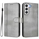 For Samsung Galaxy S22+ 5G Line Splicing Buckle Retro Leather Phone Case(Grey) - 2