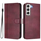For Samsung Galaxy S22+ 5G Line Splicing Buckle Retro Leather Phone Case(Wine Red) - 2