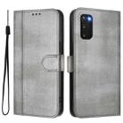 For Samsung Galaxy S20 Line Splicing Buckle Retro Leather Phone Case(Grey) - 2