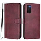For Samsung Galaxy S20 Line Splicing Buckle Retro Leather Phone Case(Wine Red) - 2