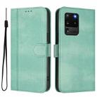 For Samsung Galaxy S20 Ultra Line Splicing Buckle Retro Leather Phone Case(Mint Green) - 2