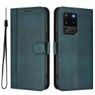 For Samsung Galaxy S20 Ultra Line Splicing Buckle Retro Leather Phone Case(Dark Green) - 2