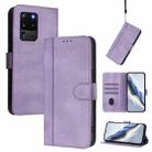 For Samsung Galaxy S20 Ultra Line Splicing Buckle Retro Leather Phone Case(Purple) - 1
