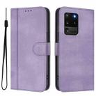 For Samsung Galaxy S20 Ultra Line Splicing Buckle Retro Leather Phone Case(Purple) - 2