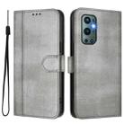 For OnePlus 9 Pro Line Splicing Buckle Retro Leather Phone Case(Grey) - 2