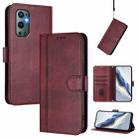 For OnePlus 9 Pro Line Splicing Buckle Retro Leather Phone Case(Wine Red) - 1