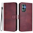 For OnePlus 9 Pro Line Splicing Buckle Retro Leather Phone Case(Wine Red) - 2