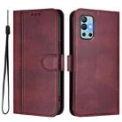 For OnePlus 9R / OnePlus 8T Line Splicing Buckle Retro Leather Phone Case(Wine Red) - 2