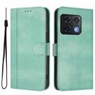 For OnePlus 10 Pro Line Splicing Buckle Retro Leather Phone Case(Mint Green) - 2