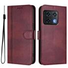 For OnePlus 10 Pro Line Splicing Buckle Retro Leather Phone Case(Wine Red) - 2