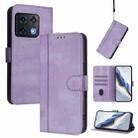 For OnePlus 10 Pro Line Splicing Buckle Retro Leather Phone Case(Purple) - 1