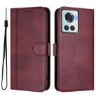 For OnePlus 10R / OnePlus Ace Line Splicing Buckle Retro Leather Phone Case(Wine Red) - 2