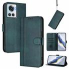 For OnePlus 10R / OnePlus Ace Line Splicing Buckle Retro Leather Phone Case(Dark Green) - 1