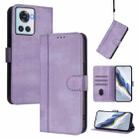 For OnePlus 10R / OnePlus Ace Line Splicing Buckle Retro Leather Phone Case(Purple) - 1