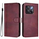 For OnePlus 10T / OnePlus Ace Pro Line Splicing Buckle Retro Leather Phone Case(Wine Red) - 2