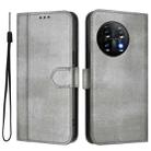 For Oneplus 11 Line Splicing Buckle Retro Leather Phone Case(Grey) - 2