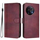 For Oneplus 11 Line Splicing Buckle Retro Leather Phone Case(Wine Red) - 2