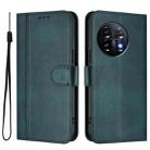 For Oneplus 11 Line Splicing Buckle Retro Leather Phone Case(Dark Green) - 2
